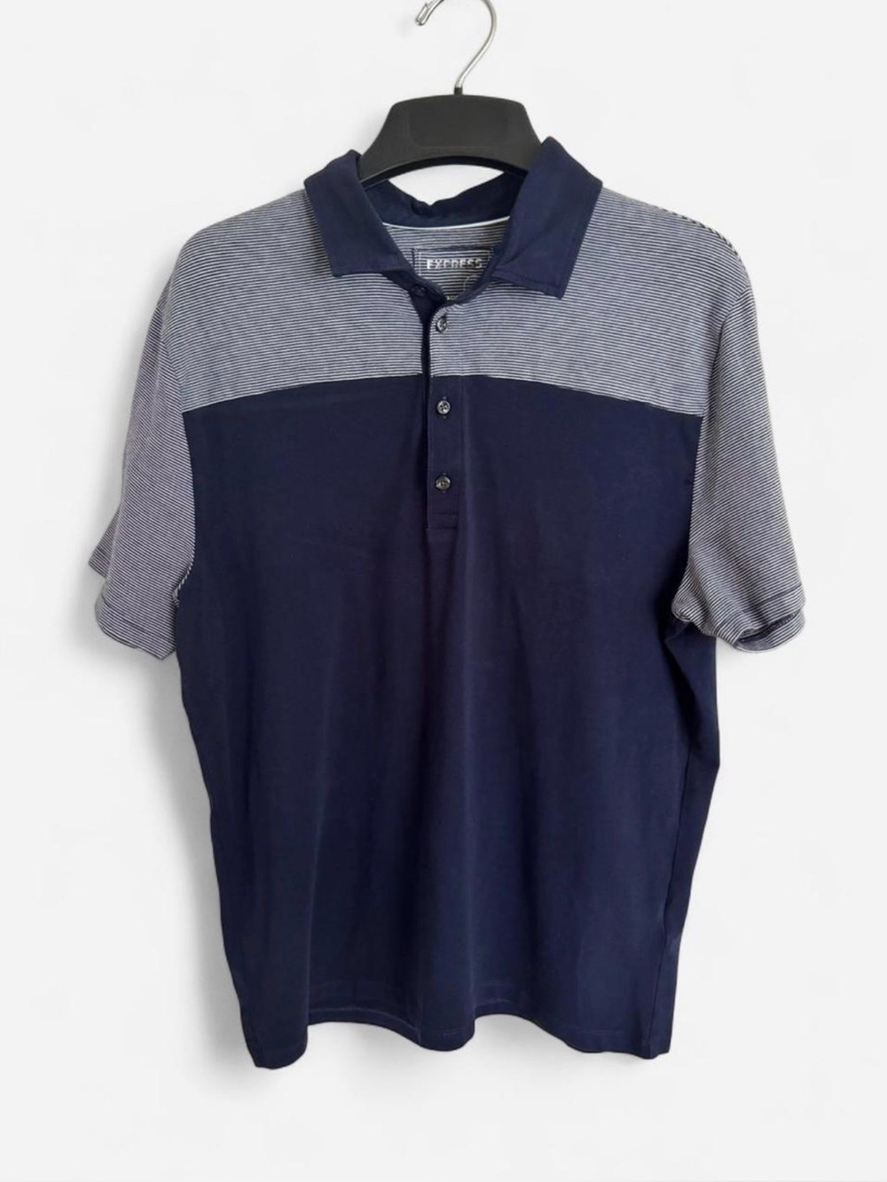 Express Mens Large Navy Colorblock Performance Polo Shirt Stretch Moisture Wick